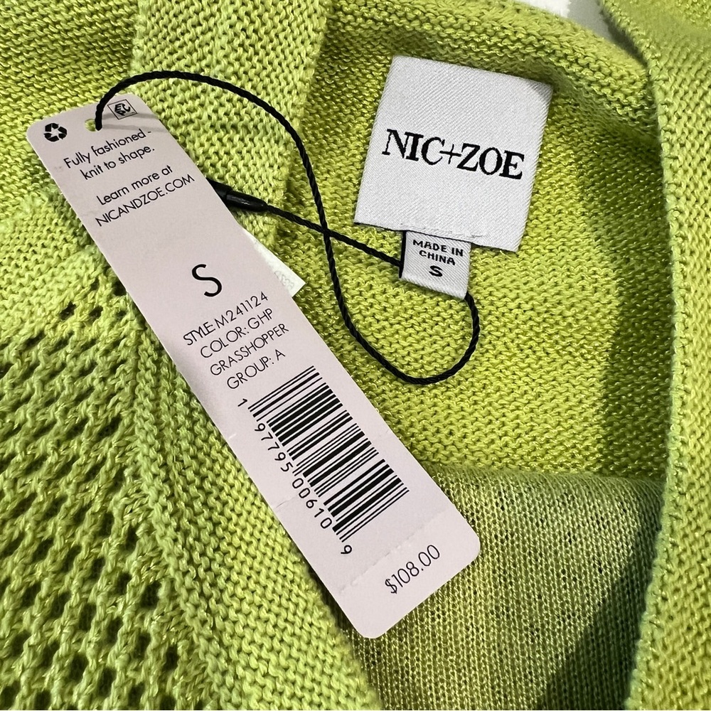 Nic+Zoe Mesh Stitch Knit Tank Top Sleeveless Grasshopper Green S NWT - Picture 12 of 15